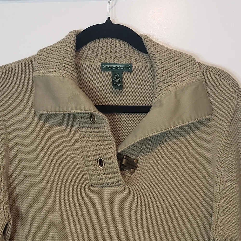Lauren Ralph Lauren Knit Pullover Sweater Double Metal Clasps Olive Green Size L - Picture 4 of 13